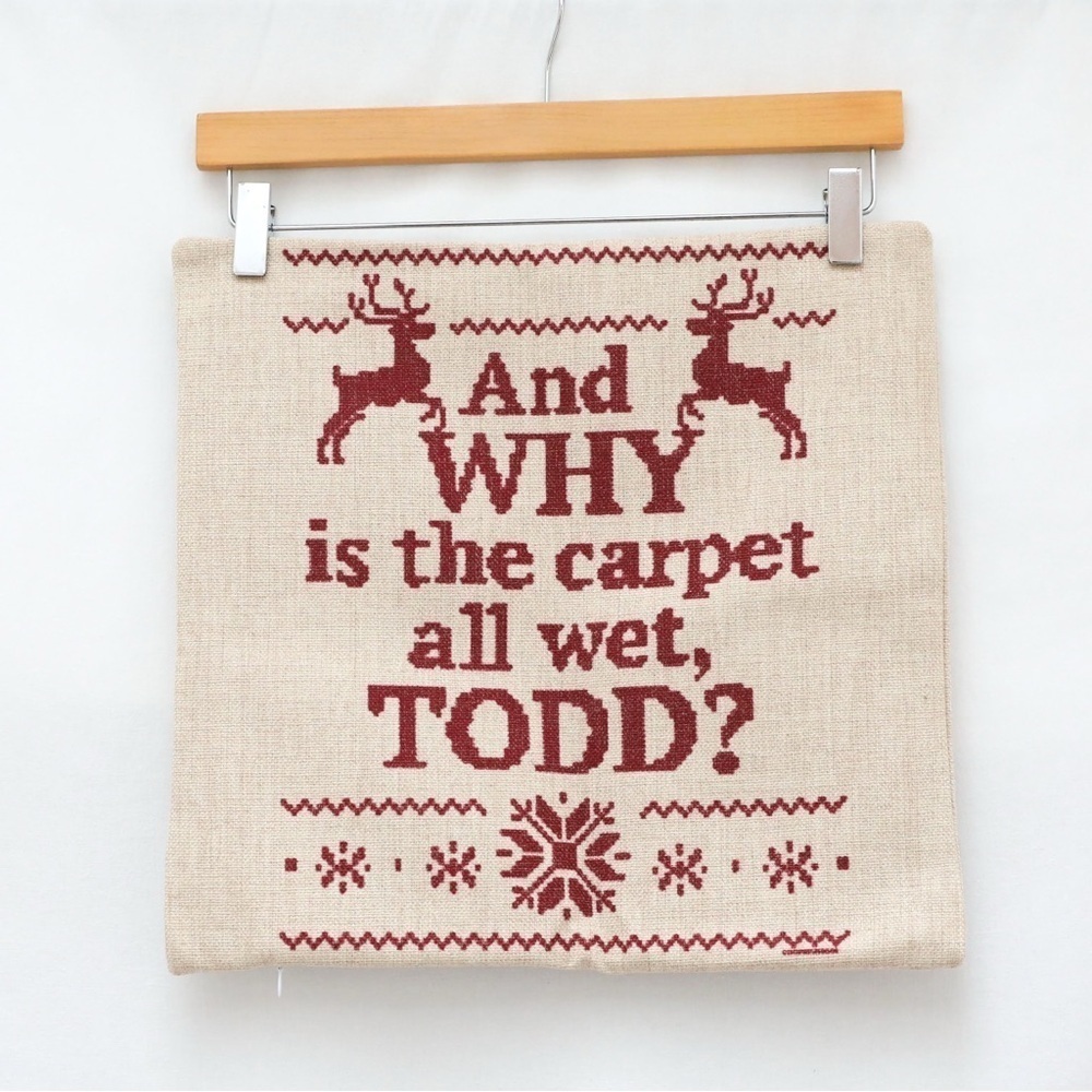 Christmas pillowcase woven canvas textile beige red accent decor textile deer